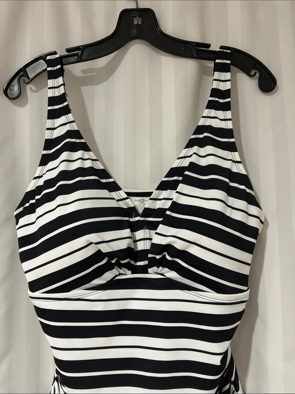 Swim Solutions Black and White Striped One-Piece Swimsuit - Picture 2 of 11